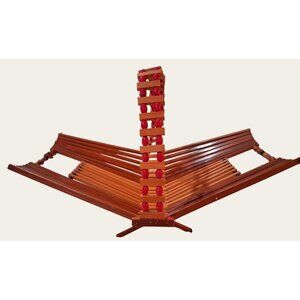 Collapsible Wooden Fruit Basket MCM Red Beads Accents Vintage Teak Wood